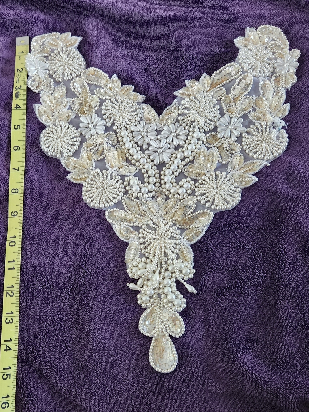 Large Vintage Beaded and Sequined Floral Applique.